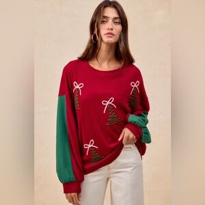 BiBi Christmas Theme Tree Embroidered Sweater